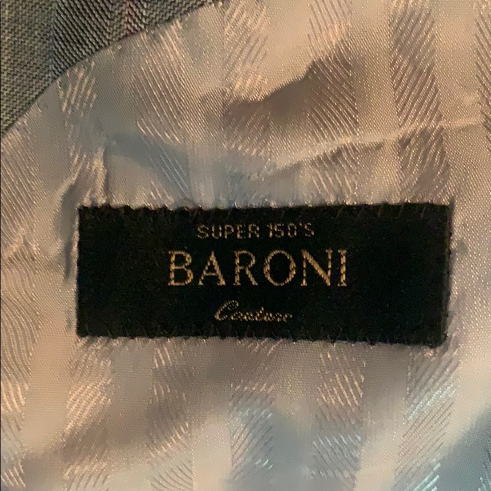 Baroni couture light grey sharkskin suit 150s